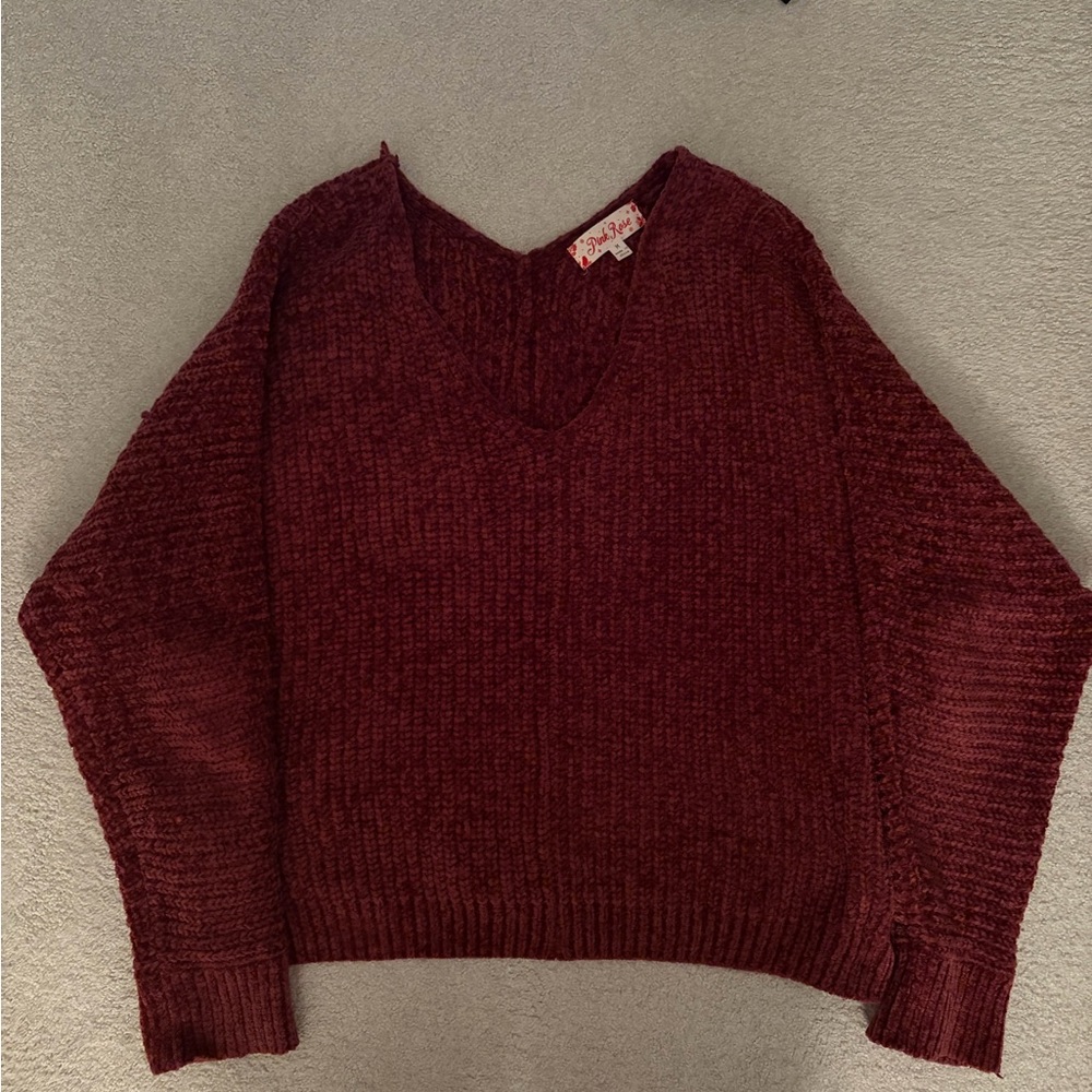 Pink Rose Burgundy V-Neck Sweater